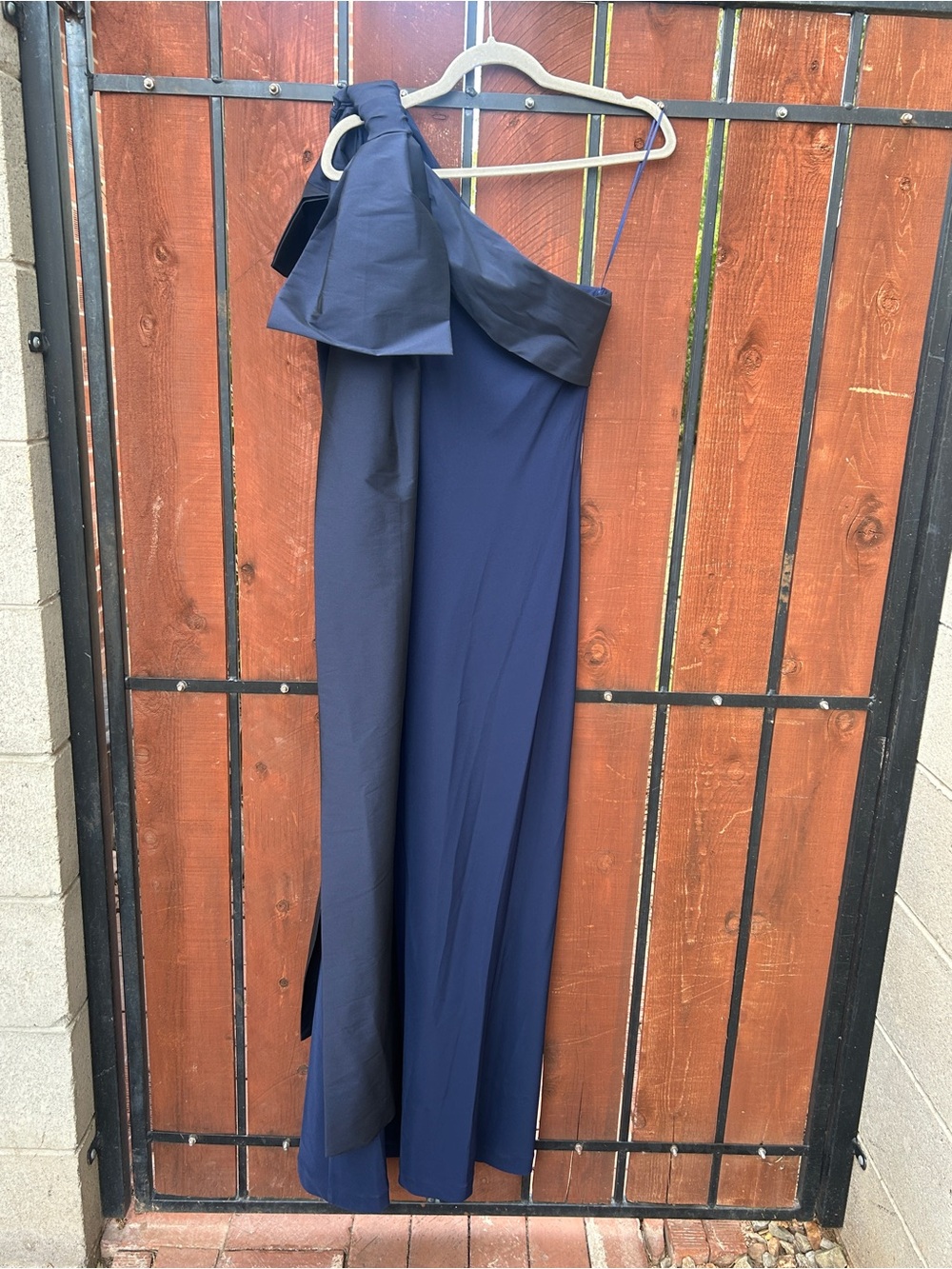 BERNADETTE Adrian One Shoulder Draped Bow Taffeta Navy Maxi Dress NWT - Picture 2 of 12